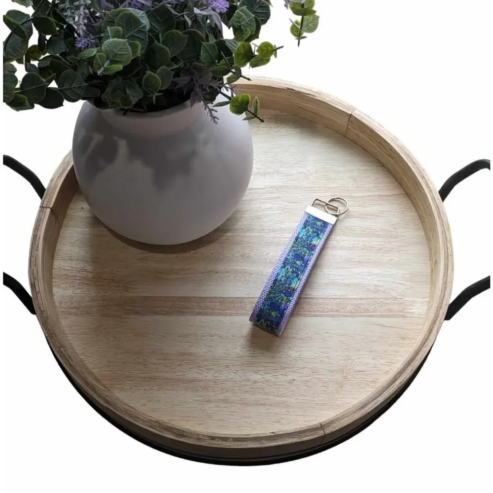 Peacock Keychain Wristlet Fabric Key FOB Gift Present Feathers Purple Green Bird